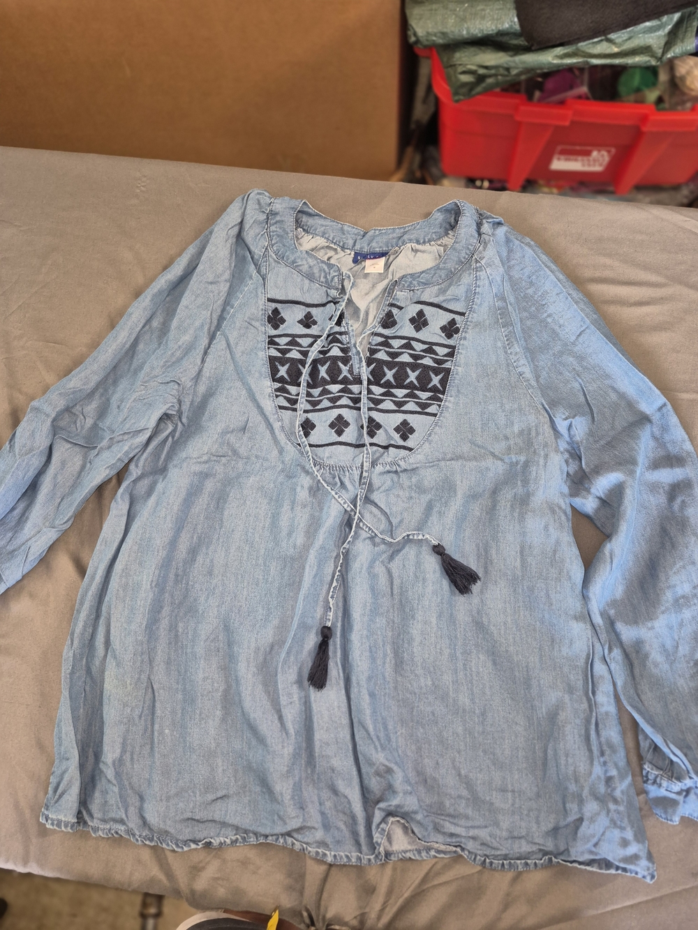 Light Blue Embroidered Peasant Blouse